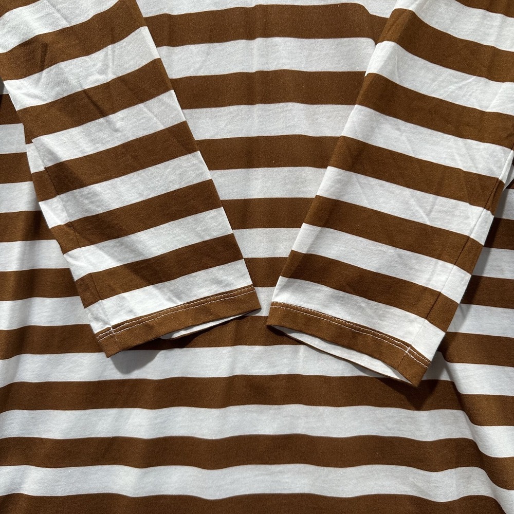 Garnet Hill Cotton Shirt Dress Small Brown Stripe Long Sleeve V‎ Neck Pockets - Picture 6 of 11